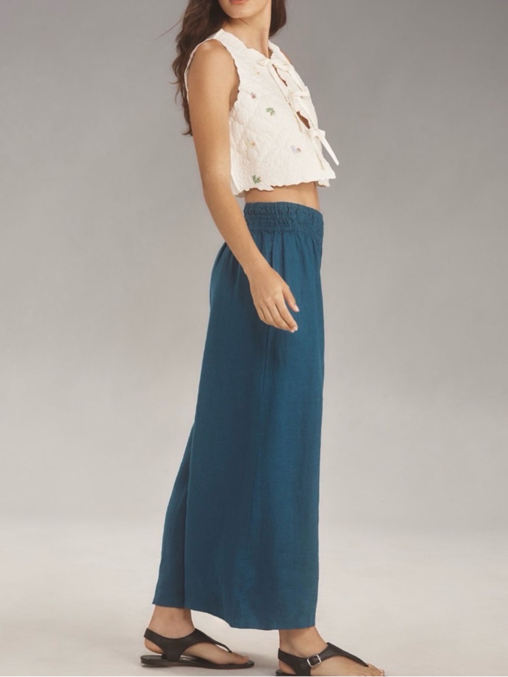 Somerset Linen Pants Anthropologie Pull-on Smocked Elastic Waist Pockets S NWT - Picture 10 of 16